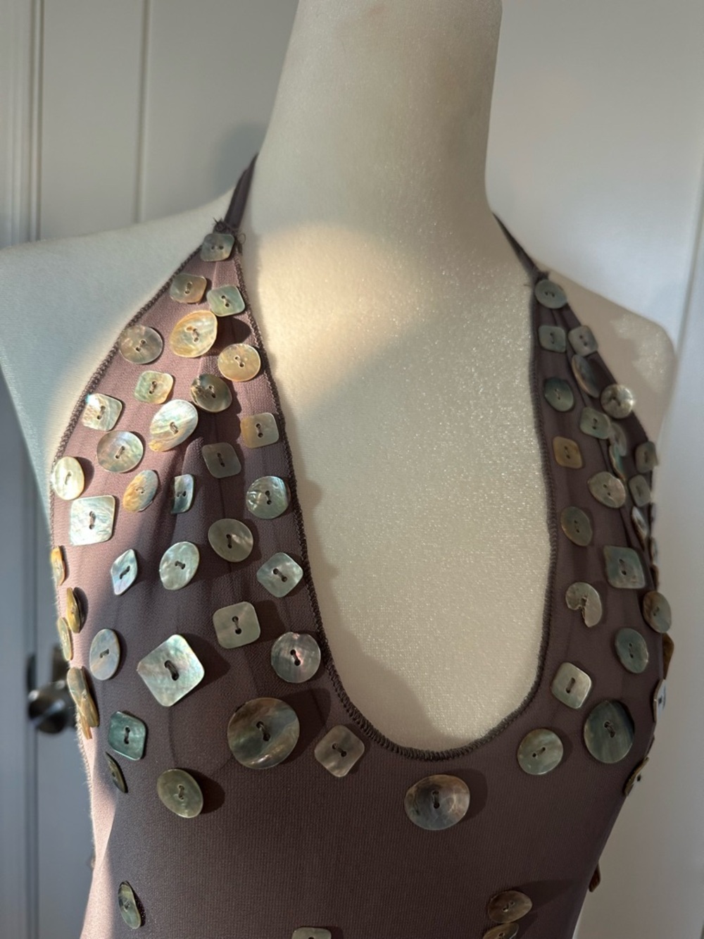 Jaded London Taupe Backless Halter Mini Dress with shell discs - Picture 5 of 6